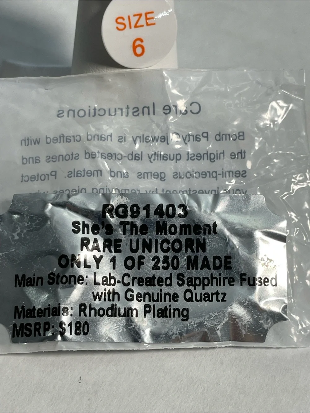 Bomb Party OG Ring Rare Unicorn “She’s The Moment” Rhodium/Sapphire NIB